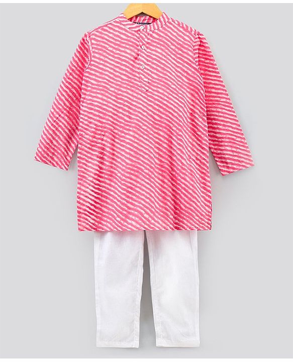 Pine Kids Full Sleeves Kurta Pajama Set Printed - Pink