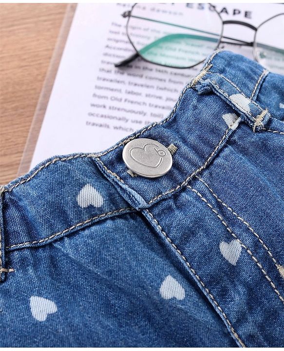 Babyhug Full Length Denim Jeans Heart Print - Blue
