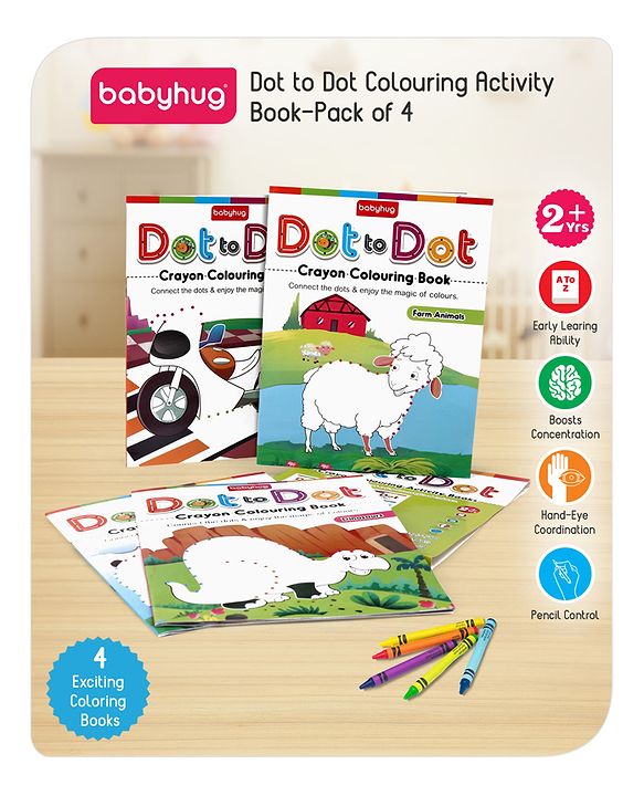 Babyhug Dot to Dot Colouring Activity Books Pack of 4 - English