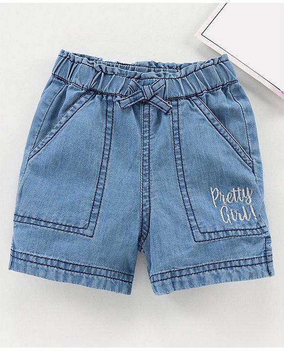Babyhug Mid Thigh Denim Shorts Text Print - Blue
