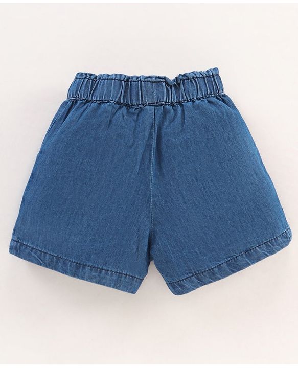 Babyhug Mid Thigh Length Washed Shorts Butterfly Embroidery - Blue