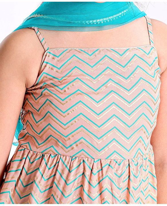 Pine Kids Sleeveless Choli Lehenga Set With Dupatta - Peach