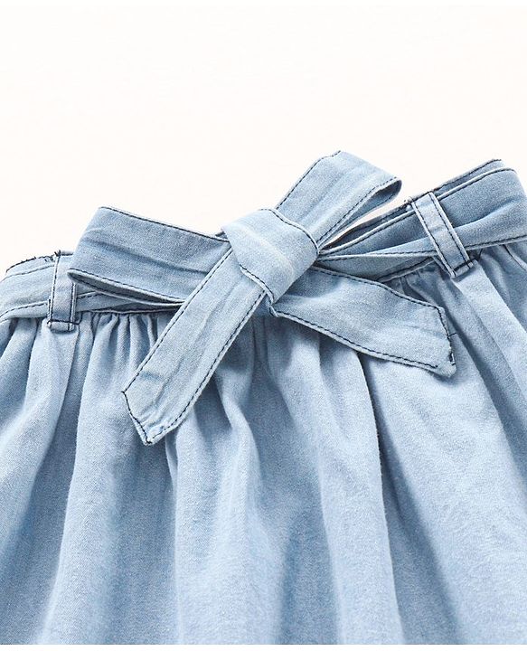 Babyhug Mid Thigh Cotton Denim Skirt Washed With Lace Belt- Blue