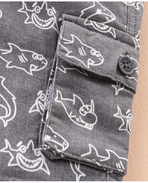 Babyhug Cotton Knit Mid Thigh Shorts Shark Printed - Grey