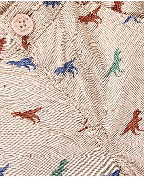 Babyhug Cotton Knit Mid Thigh Shorts Dino Print - Beige