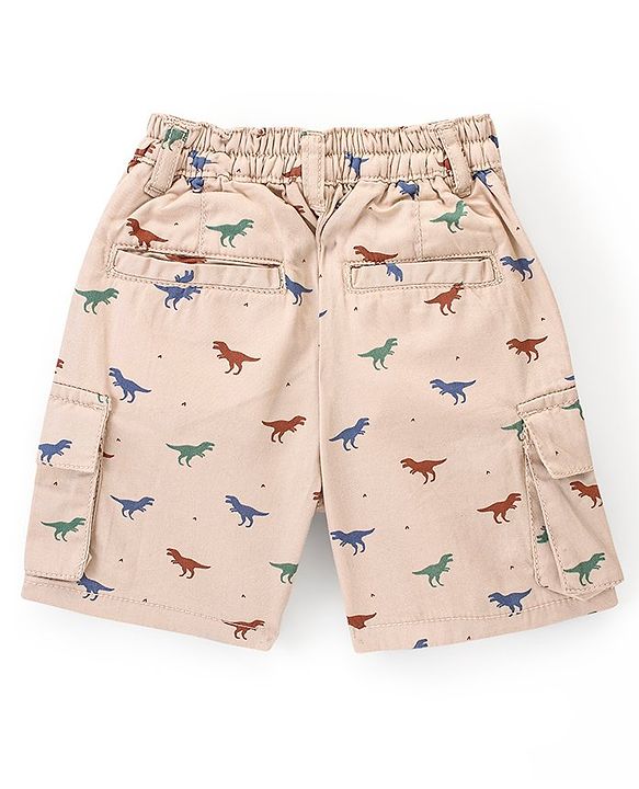 Babyhug Cotton Knit Mid Thigh Shorts Dino Print - Beige