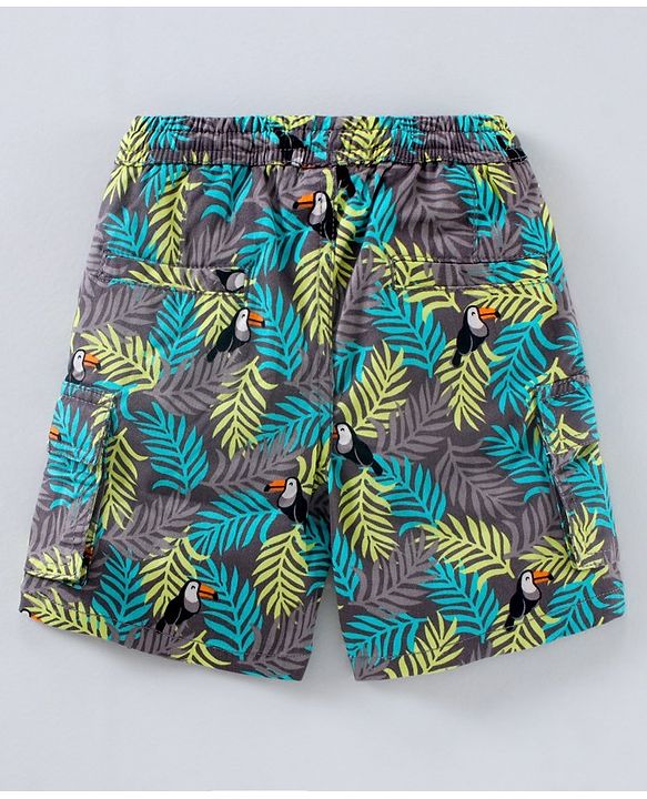Babyhug Mid Thigh Length Shorts Leafy Print - Grey