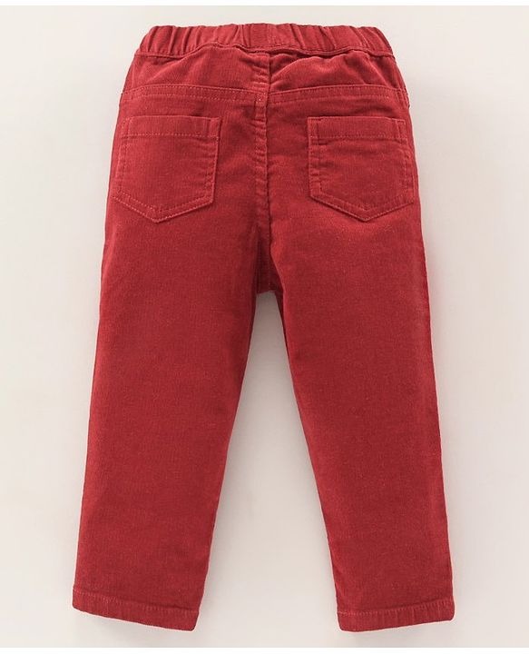 Babyhug Full Length  Corduroy Pants Flower Patch - Red