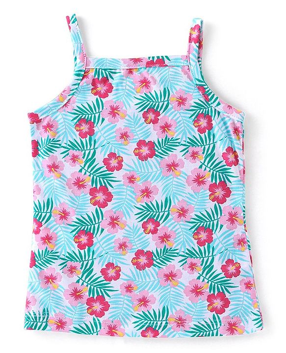 Babyhug Sleeveless Slips Striped & Floral Print Pack of 3 - Blue