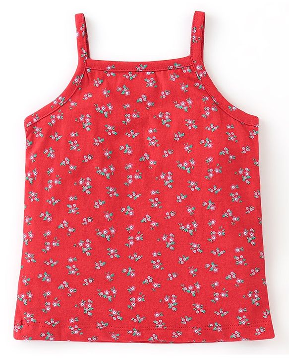 Babyhug 100% Cotton Singlet Floral Print Pack of 3 - Red
