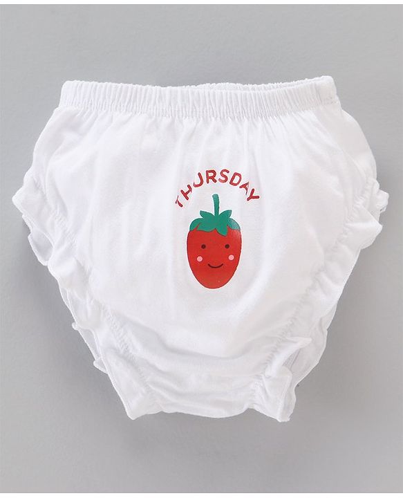 Babyhug 100% Cotton Knit Panties Pack of 7 Fruits & Day Printed - White