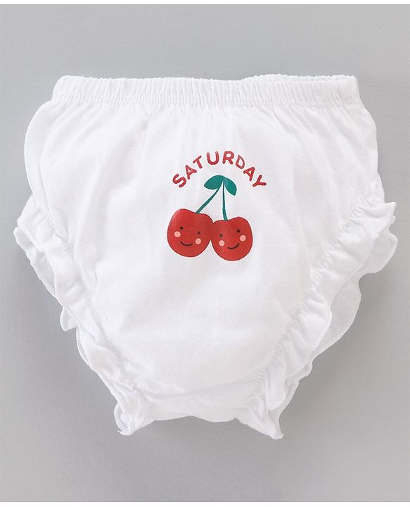 Babyhug 100% Cotton Knit Panties Pack of 7 Fruits & Day Printed - White