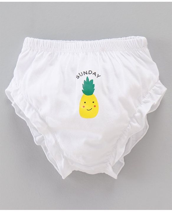 Babyhug 100% Cotton Knit Panties Pack of 7 Fruits & Day Printed - White