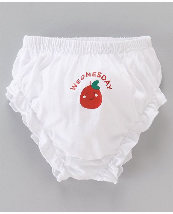 Babyhug 100% Cotton Knit Bloomers Pack of 7 Fruits & Day Printed - White
