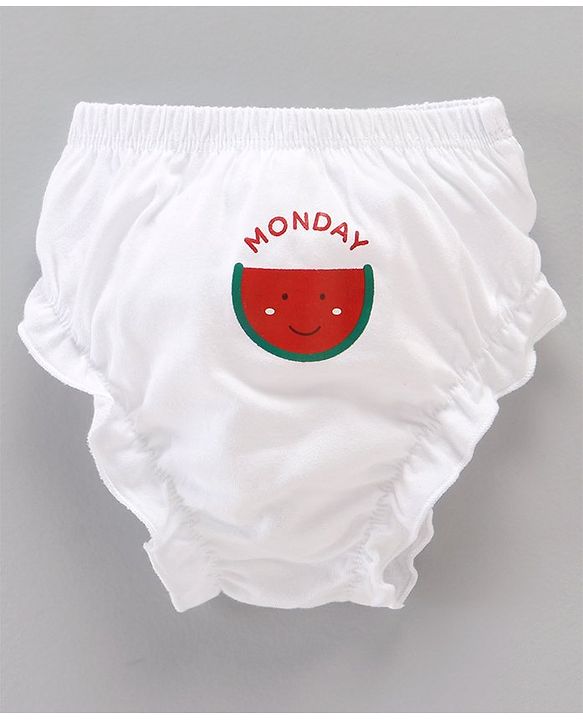 Babyhug 100% Cotton Knit Panties Pack of 7 Fruits & Day Printed - White