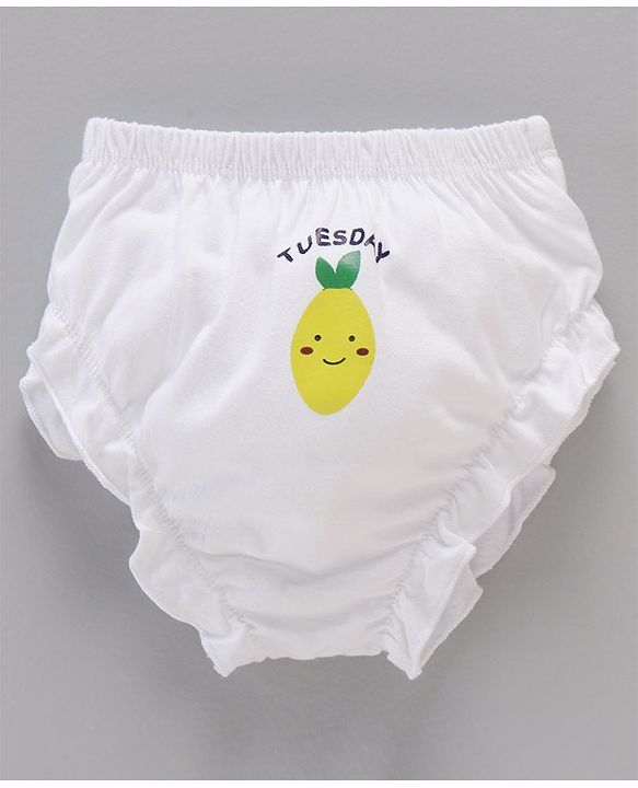 Babyhug 100% Cotton Knit Panties Pack of 7 Fruits & Day Printed - White