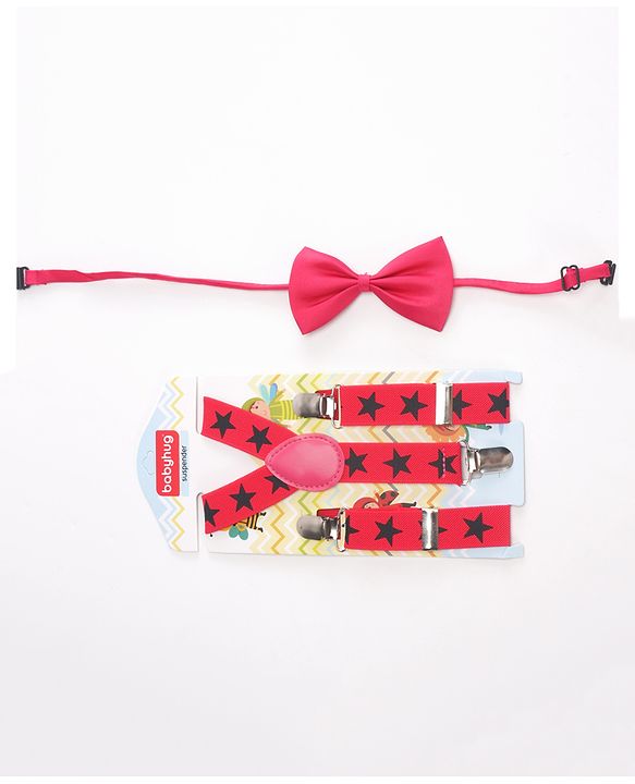 Babyhug Bow and Suspender Set Star Printed - Dark Pink