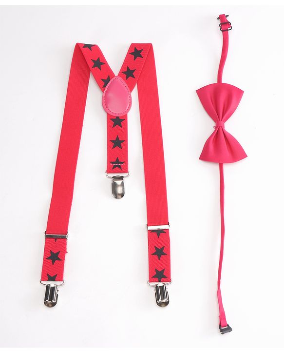 Babyhug Bow and Suspender Set Star Printed - Dark Pink