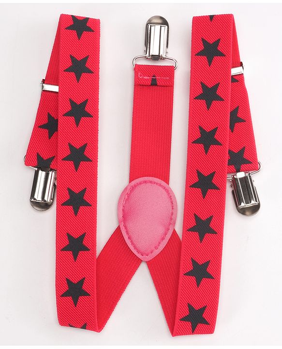 Babyhug Bow and Suspender Set Star Printed - Dark Pink