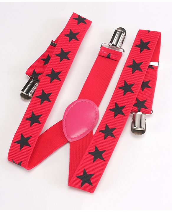 Babyhug Bow and Suspender Set Star Printed - Dark Pink