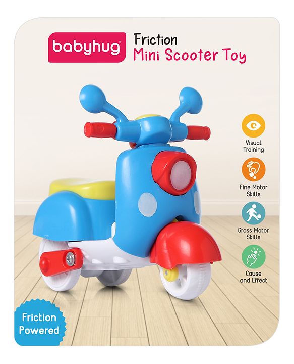 Babyhug Friction Powered Mini Scooter Blue Toy| Push and Go Scooter Toy For Kids| Early Development Motor Skills| Ideal Gift for 3 Years+ Kids| BIS Certified