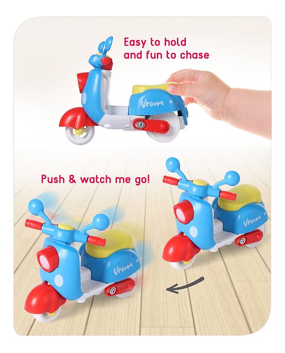 Babyhug Friction Powered Mini Scooter Blue Toy| Push and Go Scooter Toy For Kids| Early Development Motor Skills| Ideal Gift for 3 Years+ Kids| BIS Certified