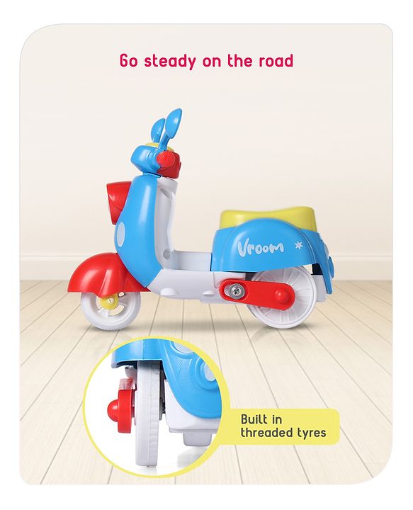 Babyhug Friction Powered Mini Scooter Blue Toy| Push and Go Scooter Toy For Kids| Early Development Motor Skills| Ideal Gift for 3 Years+ Kids| BIS Certified
