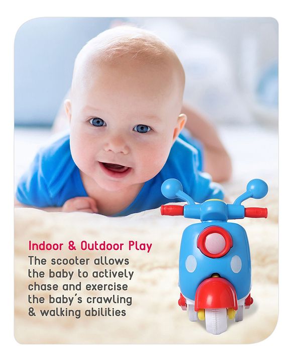 Babyhug Friction Powered Mini Scooter Blue Toy| Push and Go Scooter Toy For Kids| Early Development Motor Skills| Ideal Gift for 3 Years+ Kids| BIS Certified