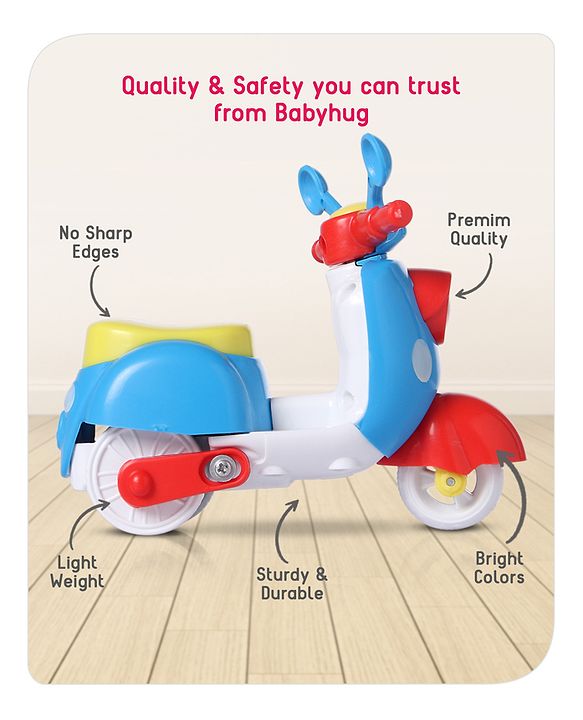 Babyhug Friction Powered Mini Scooter Blue Toy| Push and Go Scooter Toy For Kids| Early Development Motor Skills| Ideal Gift for 3 Years+ Kids| BIS Certified