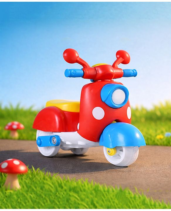 Babyhug Mini Scooter Toy -Blue | Friction Powered Push & Go Scooter with Moving Handle | Enhances Motor Skills & Coordination | Ideal Gift for 3+ Years | Child-Safe | BIS Certified