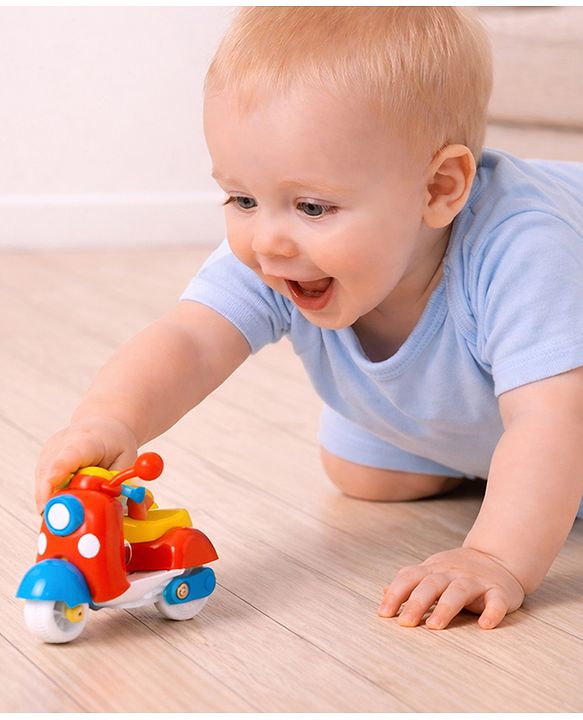 Babyhug Mini Scooter Toy -Blue | Friction Powered Push & Go Scooter with Moving Handle | Enhances Motor Skills & Coordination | Ideal Gift for 3+ Years | Child-Safe | BIS Certified