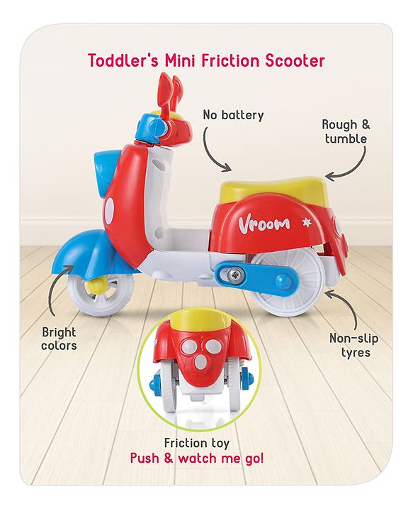 Babyhug Mini Scooter Toy -Blue | Friction Powered Push & Go Scooter with Moving Handle | Enhances Motor Skills & Coordination | Ideal Gift for 3+ Years | Child-Safe | BIS Certified