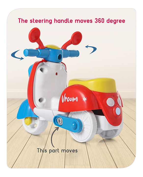 Babyhug Mini Scooter Toy -Blue | Friction Powered Push & Go Scooter with Moving Handle | Enhances Motor Skills & Coordination | Ideal Gift for 3+ Years | Child-Safe | BIS Certified