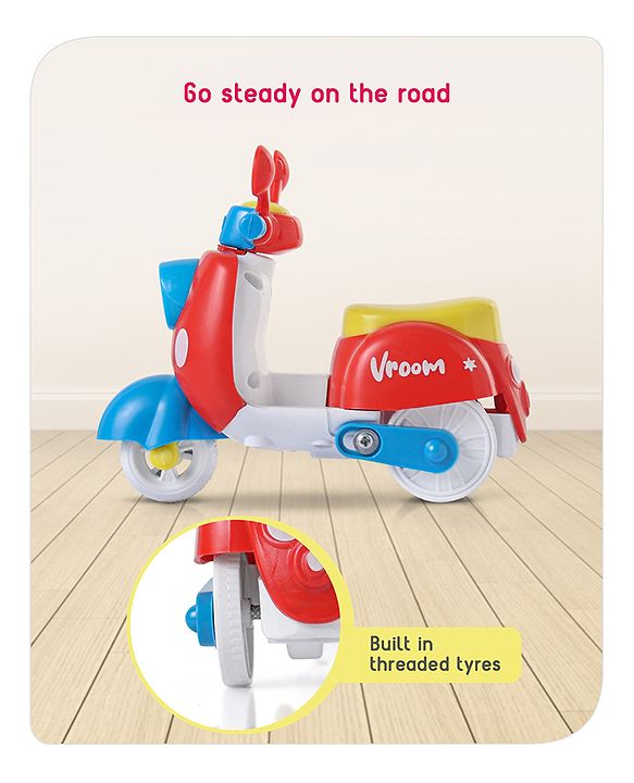 Babyhug Mini Scooter Toy -Blue | Friction Powered Push & Go Scooter with Moving Handle | Enhances Motor Skills & Coordination | Ideal Gift for 3+ Years | Child-Safe | BIS Certified