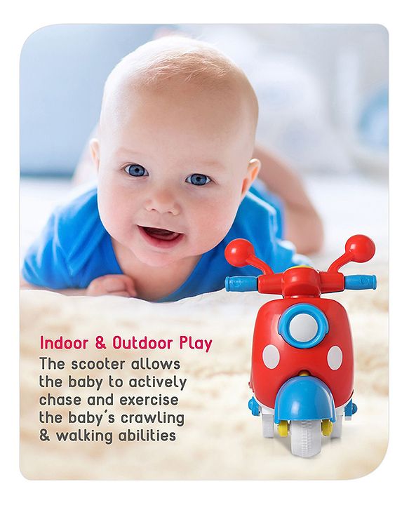 Babyhug Mini Scooter Toy -Blue | Friction Powered Push & Go Scooter with Moving Handle | Enhances Motor Skills & Coordination | Ideal Gift for 3+ Years | Child-Safe | BIS Certified