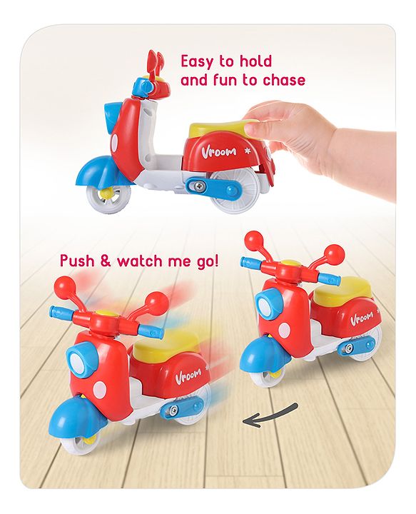 Babyhug Mini Scooter Toy -Blue | Friction Powered Push & Go Scooter with Moving Handle | Enhances Motor Skills & Coordination | Ideal Gift for 3+ Years | Child-Safe | BIS Certified