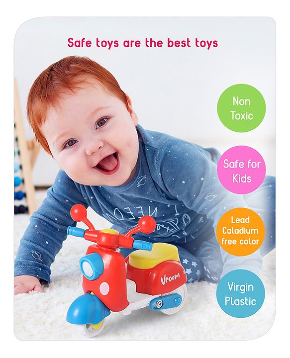 Babyhug Mini Scooter Toy -Blue | Friction Powered Push & Go Scooter with Moving Handle | Enhances Motor Skills & Coordination | Ideal Gift for 3+ Years | Child-Safe | BIS Certified