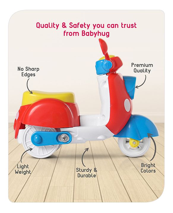 Babyhug Mini Scooter Toy -Blue | Friction Powered Push & Go Scooter with Moving Handle | Enhances Motor Skills & Coordination | Ideal Gift for 3+ Years | Child-Safe | BIS Certified