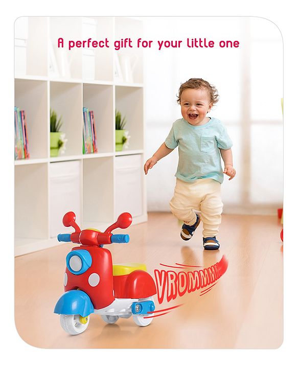 Babyhug Mini Scooter Toy -Blue | Friction Powered Push & Go Scooter with Moving Handle | Enhances Motor Skills & Coordination | Ideal Gift for 3+ Years | Child-Safe | BIS Certified