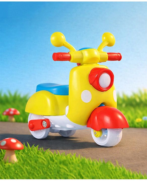 Babyhug Mini Scooter Toy -Blue | Friction Powered Push & Go Scooter with Moving Handle | Enhances Motor Skills & Coordination | Ideal Gift for 3+ Years | Child-Safe | BIS Certified