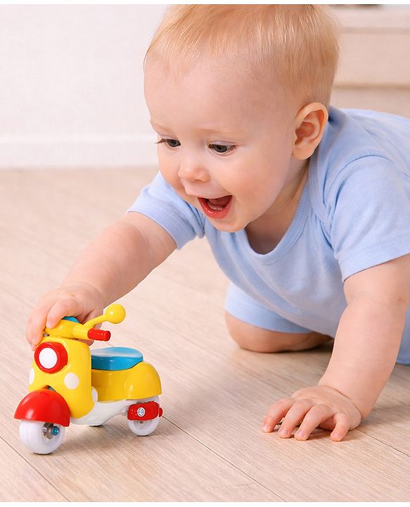Babyhug Mini Scooter Toy -Blue | Friction Powered Push & Go Scooter with Moving Handle | Enhances Motor Skills & Coordination | Ideal Gift for 3+ Years | Child-Safe | BIS Certified
