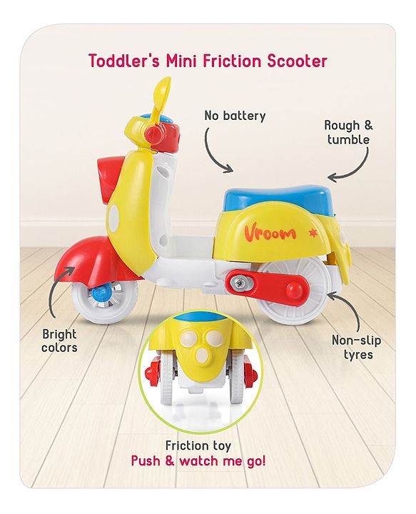 Babyhug Mini Scooter Toy -Blue | Friction Powered Push & Go Scooter with Moving Handle | Enhances Motor Skills & Coordination | Ideal Gift for 3+ Years | Child-Safe | BIS Certified