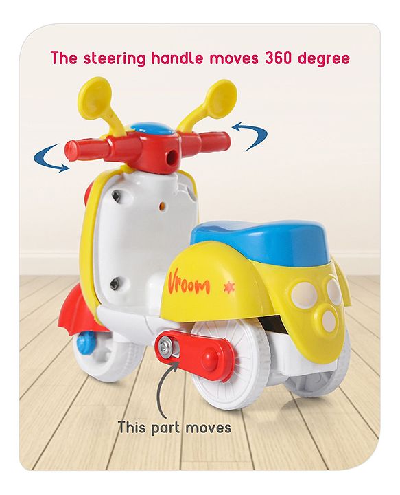 Babyhug Mini Scooter Toy -Blue | Friction Powered Push & Go Scooter with Moving Handle | Enhances Motor Skills & Coordination | Ideal Gift for 3+ Years | Child-Safe | BIS Certified