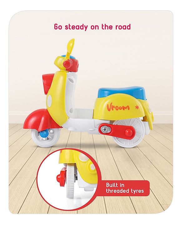 Babyhug Mini Scooter Toy -Blue | Friction Powered Push & Go Scooter with Moving Handle | Enhances Motor Skills & Coordination | Ideal Gift for 3+ Years | Child-Safe | BIS Certified