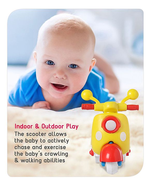 Babyhug Mini Scooter Toy -Blue | Friction Powered Push & Go Scooter with Moving Handle | Enhances Motor Skills & Coordination | Ideal Gift for 3+ Years | Child-Safe | BIS Certified