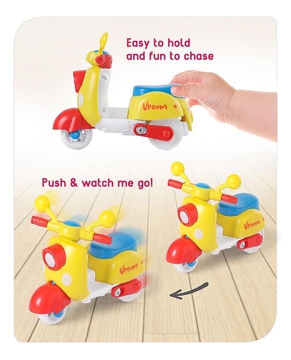 Babyhug Mini Scooter Toy -Blue | Friction Powered Push & Go Scooter with Moving Handle | Enhances Motor Skills & Coordination | Ideal Gift for 3+ Years | Child-Safe | BIS Certified