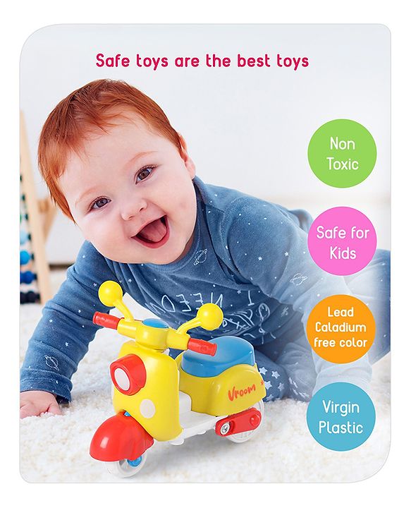 Babyhug Mini Scooter Toy -Blue | Friction Powered Push & Go Scooter with Moving Handle | Enhances Motor Skills & Coordination | Ideal Gift for 3+ Years | Child-Safe | BIS Certified