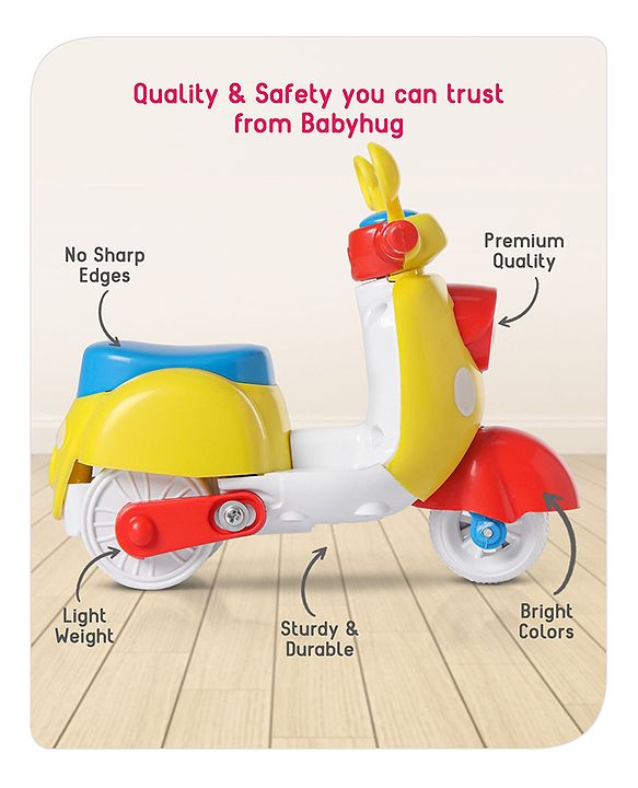 Babyhug Mini Scooter Toy -Blue | Friction Powered Push & Go Scooter with Moving Handle | Enhances Motor Skills & Coordination | Ideal Gift for 3+ Years | Child-Safe | BIS Certified