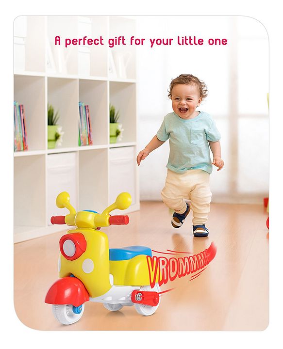 Babyhug Mini Scooter Toy -Blue | Friction Powered Push & Go Scooter with Moving Handle | Enhances Motor Skills & Coordination | Ideal Gift for 3+ Years | Child-Safe | BIS Certified