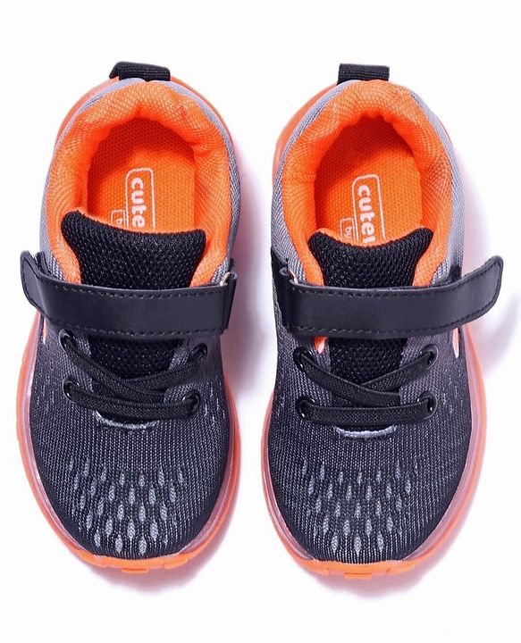 Cute Walk by Babyhug Velcro Closure Sneakers- Black Orange